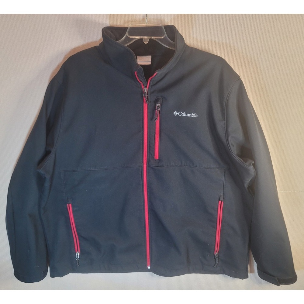 Columbia Ascender Softshell Jacket 3X Lined Black red Zippers pull cord bottom